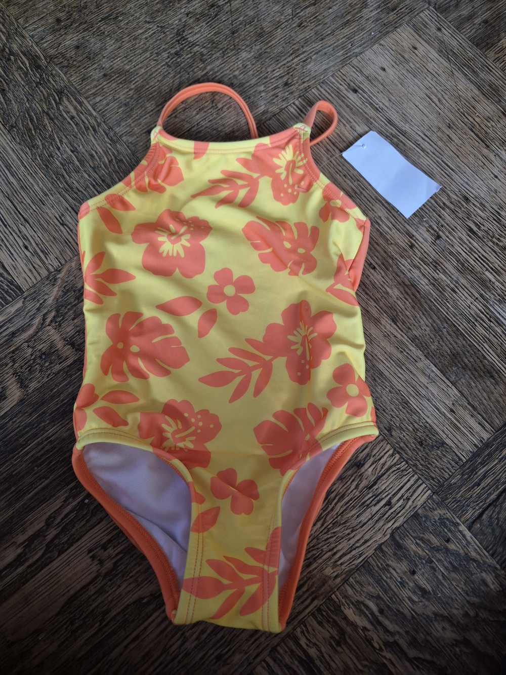Cat & Jack Yellow One-Piece Swimsuit with Coral Floral Print